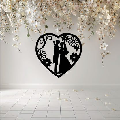 Wedding Heart With Flowers Metal Wall Art - MAIKERU STUDIO