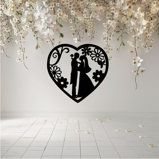 Wedding Heart With Flowers Metal Wall Art - MAIKERU STUDIO