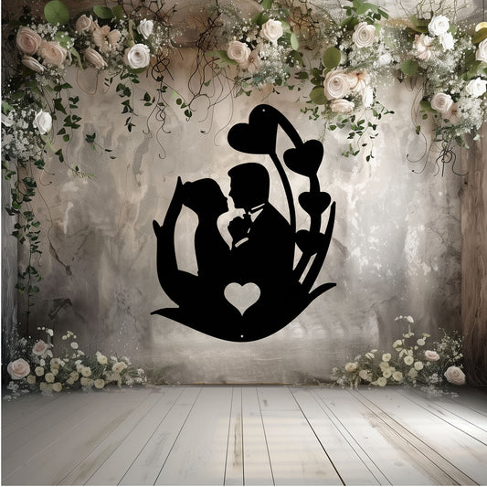 Wedding Couple Flower Metal Wall Art - MAIKERU STUDIO