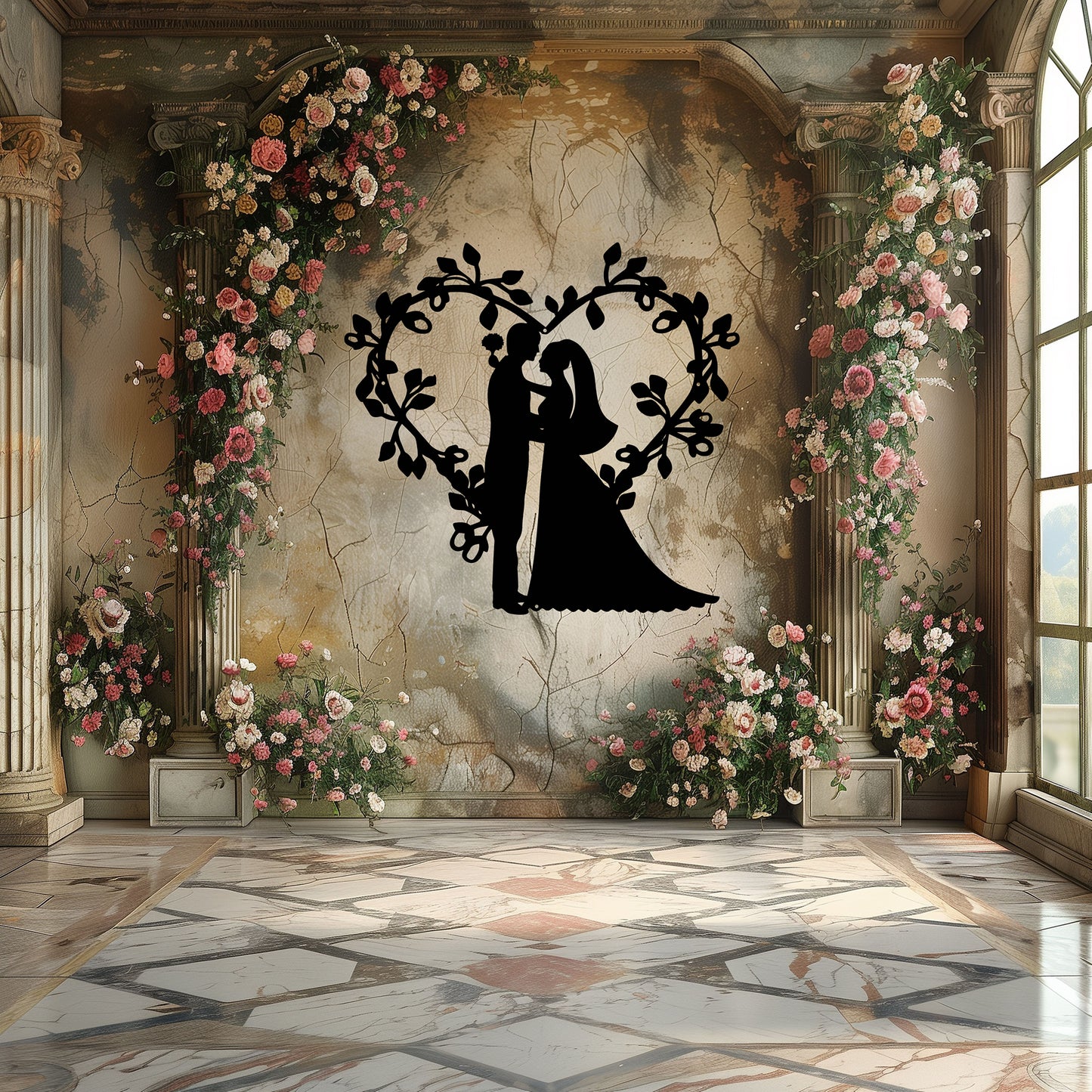 Wedding Floral Heart Metal wall Art - MAIKERU STUDIO