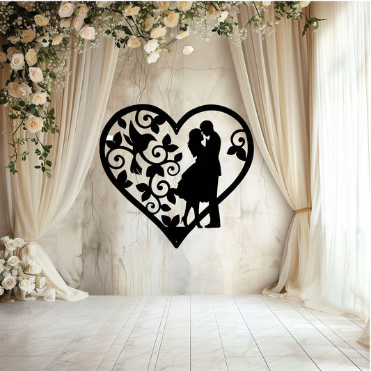 Wedding Heart With Hummingbird Metal Wall Art - MAIKERU STUDIO